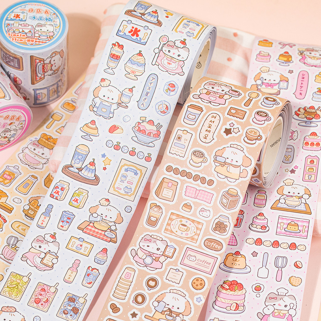 นาย.กระดาษ 200 ซม./ม้วนกระดาษวาชิเทปไดคัทน่ารักรักษาแมวลูกสุนัขสัตว์อบเค้กรูปแบบขนมมือหนังสือเทปทําเองการ์ดอวยพรถ้วยเคสโทรศัพท์ภาพไดอารี่ตกแต่งเทป