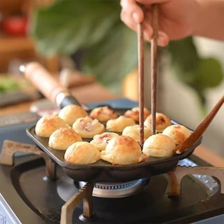 【HomePop】กระทะขนมครก ไข่นกกระทา ทาโกะยากิ เบ้าขนมครก เหล็กหล่อสีดำ 14 หลุม กระทะหลุม กระทะเหล็กหล่อ