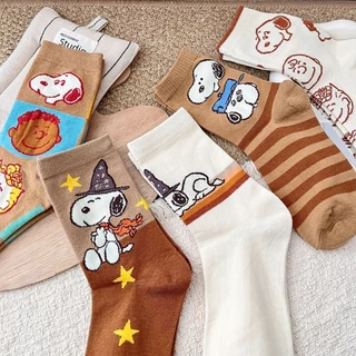 Puppy Creative Mid-Tube Socks Combed Cotton All-Match High-Top Womens Socks การ์ตูนน่ารักสบาย