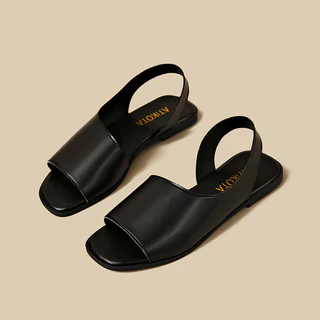 ผู้หญิงรองเท้าแตะแบนสแควร์ Toe กว้างสายคล้องคอข้อเท้า Anti Slip Soft Sole Casual Daily Office Commute Minimalist อินเทรนด์รองเท้า