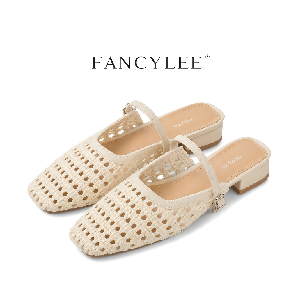 Fancylee รองเท้าแตะสไตล์โบฮีเมียนแบบเรโทร มัดผมแบนและตัวล๊อคสแควร์ toes