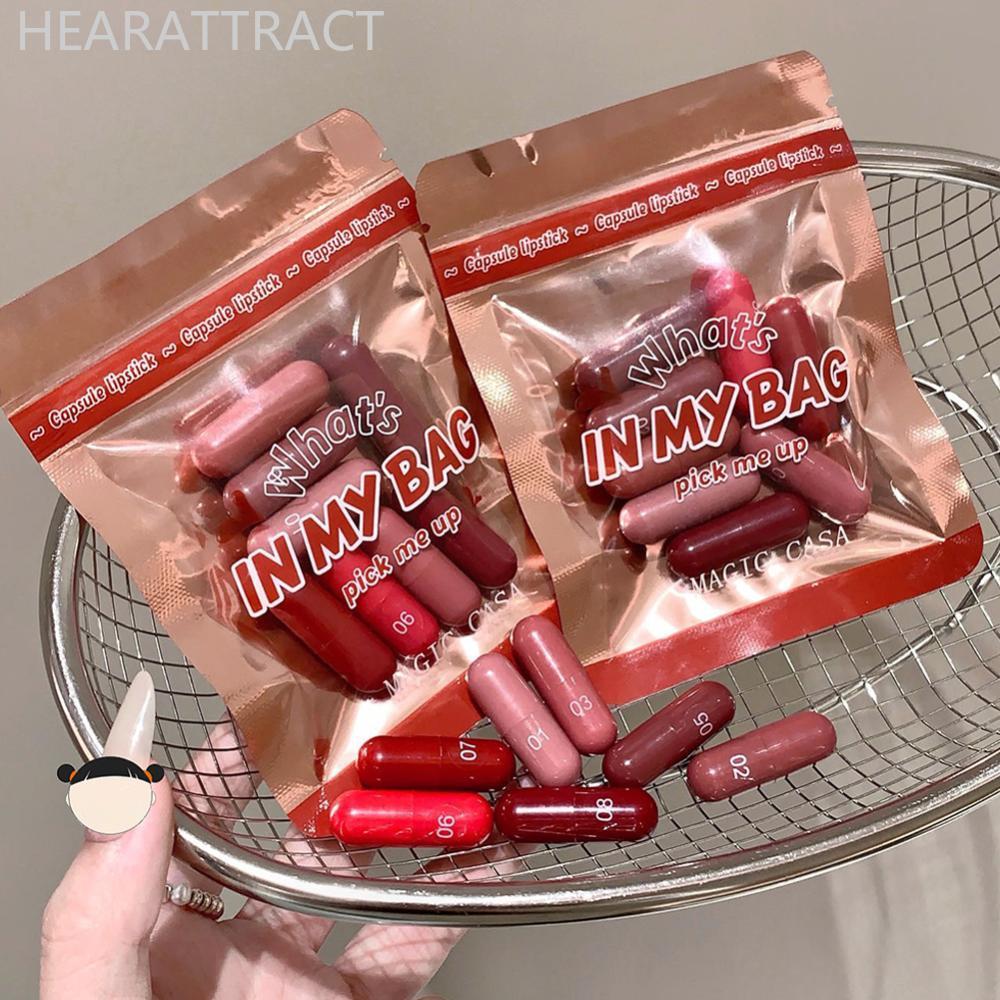 HEARATRACT 8-Color Capsule Matte Lipstick Set Lip Balm Long-Lasting & Non-Fading Perfect Gift สําหรั
