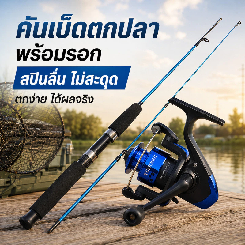 COD FRP คันเบ็ดตกปลา ML รอกหมุน คันเบ็ดตกปลาครบชุด คันเบ็ด 5000G ยกโดยตรง 1.2m/1.5m/1.65m/1.8m ความแข็งแรงสูง