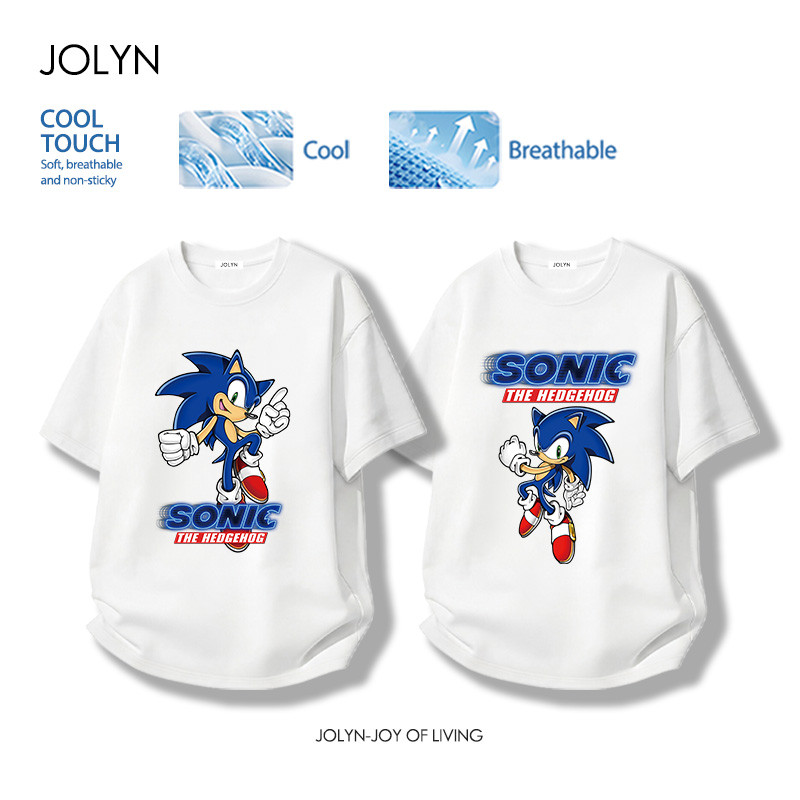 เสื้อยืดสตรี คอกลม cotton สบายและนุ่ม Sonic the Hedgehog ลายพิมพ์การ์ตูนน่ารัก ระบายอากาศได้ มี 10 สี สไตล์ลำลอง