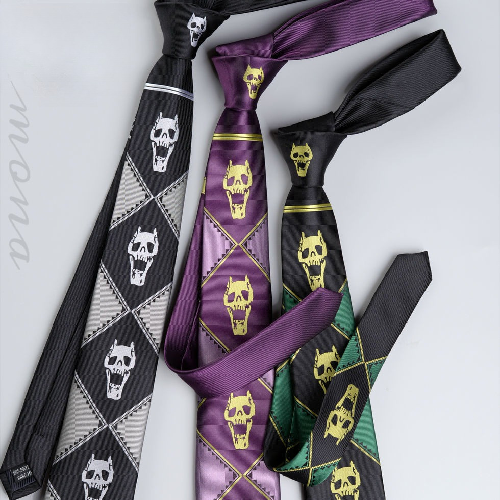 อะนิเมะ Jojo Kira Yoshikage Skull รูปแบบ Tie สําหรับผู้ชายทุกวันสวมใส่คอสเพลย์ Prop แฟชั่นแคบคอ Tie 