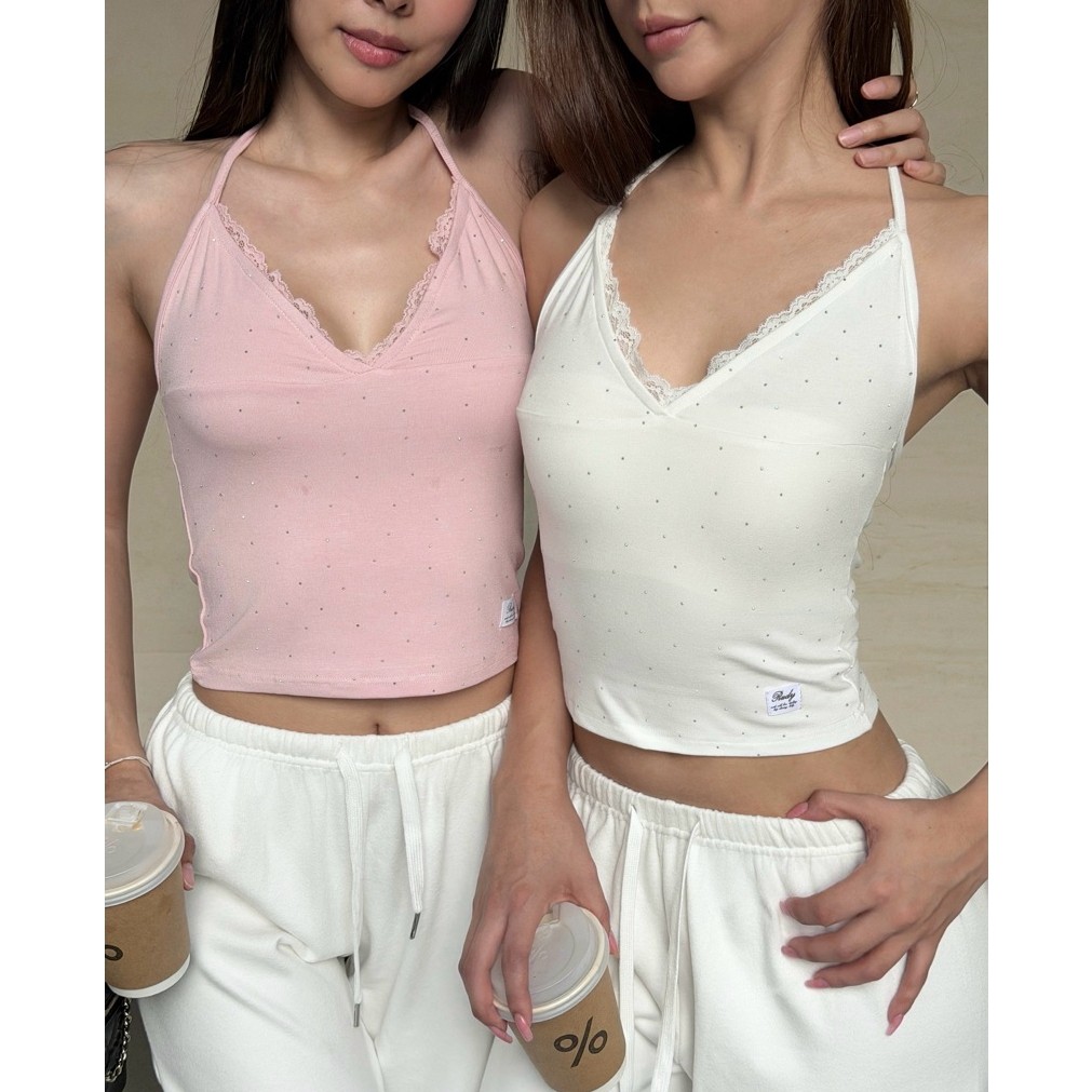 RUDY - Moonlight Kiss Top V.2 เสื้อผ้าเพชรผูกคอ(เหลืองอ่อน)