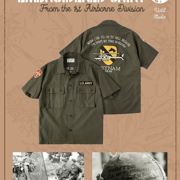 NON STOCK สงครามเวียดนาม Retro MAVC ARVN OG-107 เสื้อแขนสั้น Airborne Master ปักเสื้อผู้ชาย