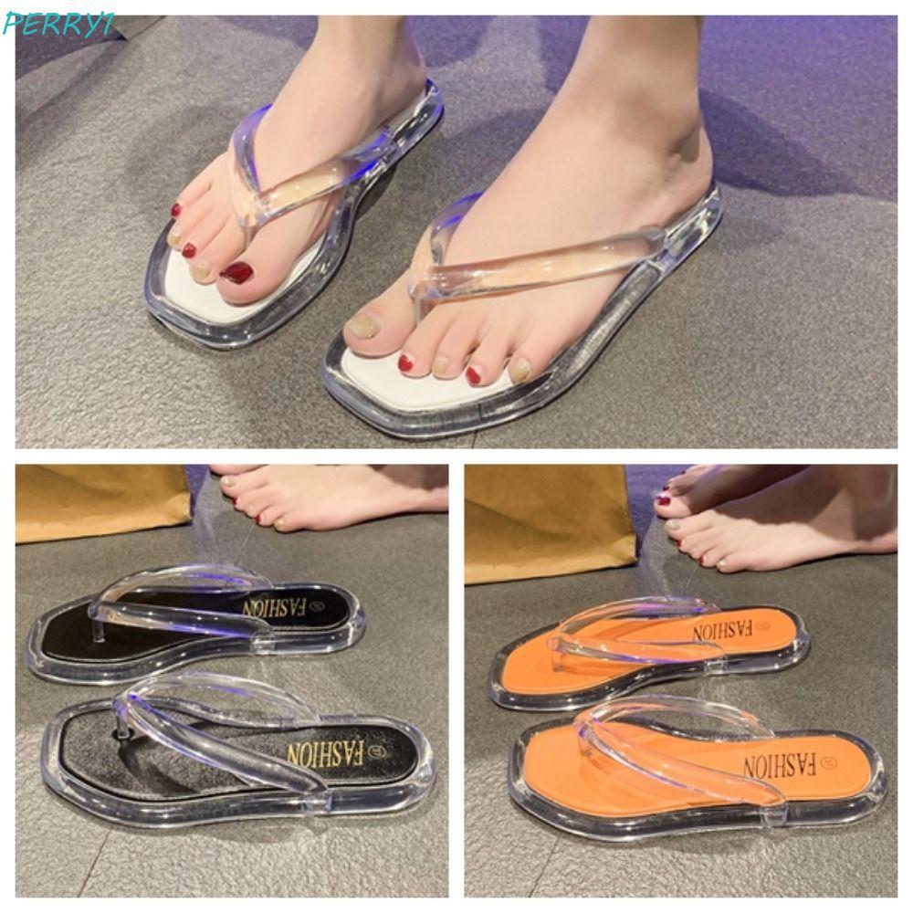 PERRY Flip Flops รองเท้าแตะ,โปร่งใส PVC Flats รองเท้า, Soft Beachwear Anti Slip Summer Platform Flip