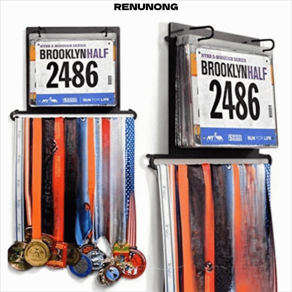 ขาตั้งโชว์ RENUNONG, ที่แขวนเหรียญติดผนังเหล็ก, ที่เก็บคุณภาพสูง Marathon Running Bib Holder ฟุตบอลว่ายน้ําวิ่ง