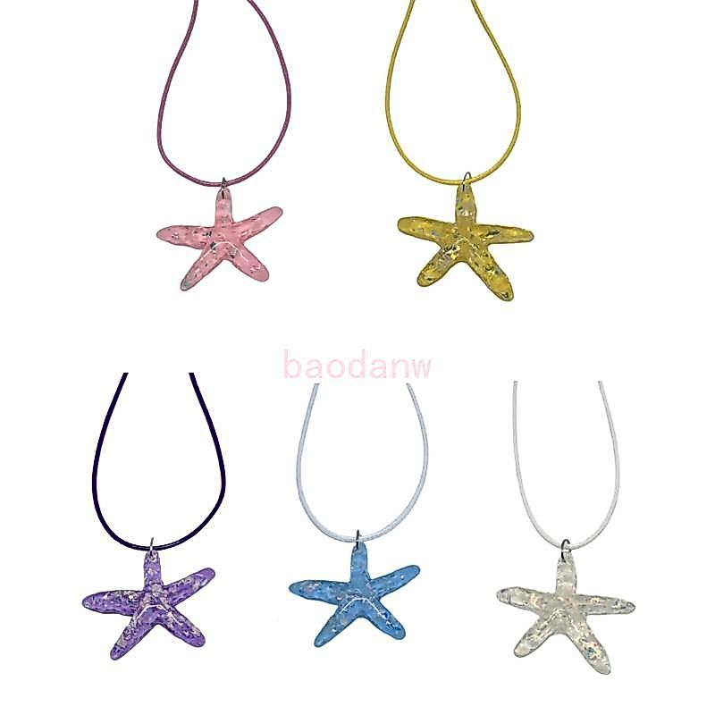 BDW สร้อยคอปลาดาวสีชมพูเรซิ่นพร้อมโซ่ปรับได้สําหรับผู้หญิงวันหยุดเครื่องประดับ