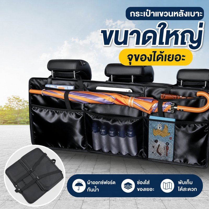 กระเป๋าเก็บของท้ายรถ กระเป๋าแขวนเบาะหลัง ผ้าออกซ์ฟอร์ด กันน้ำ พับได้ จุเยอะ จัดระเบียบรถ