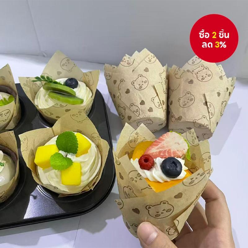 หมีดอกทิวลิปเค้กถ้วยน้ํามันหลักฐานอบที่เหมาะสมคริสต์มาสวันเกิดงานแต่งงานวันหยุดงานปาร์ตี้50ชิ้น100ชิ้น
