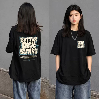 (ผ้าฝ้าย 100%)Luvoro oversize unisex เนื้อผ้านุ่มระบายแขนสั้น T-shirt สีดำและสีขาว เสื้อยืดทูโทน เสื้อยืดแขนสั้น C1576