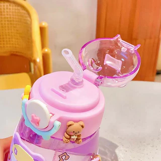 กระติกน้ำ กระบอกน้ำ กระติกน้ำเด็กลายน่ารัก ขนาด 600ml พร้อมฝาครอบกันรั่วมีสายคล้อง น้ำหนักเบาและพกพาสะดวก ขวดน้ําดื่มแฟช