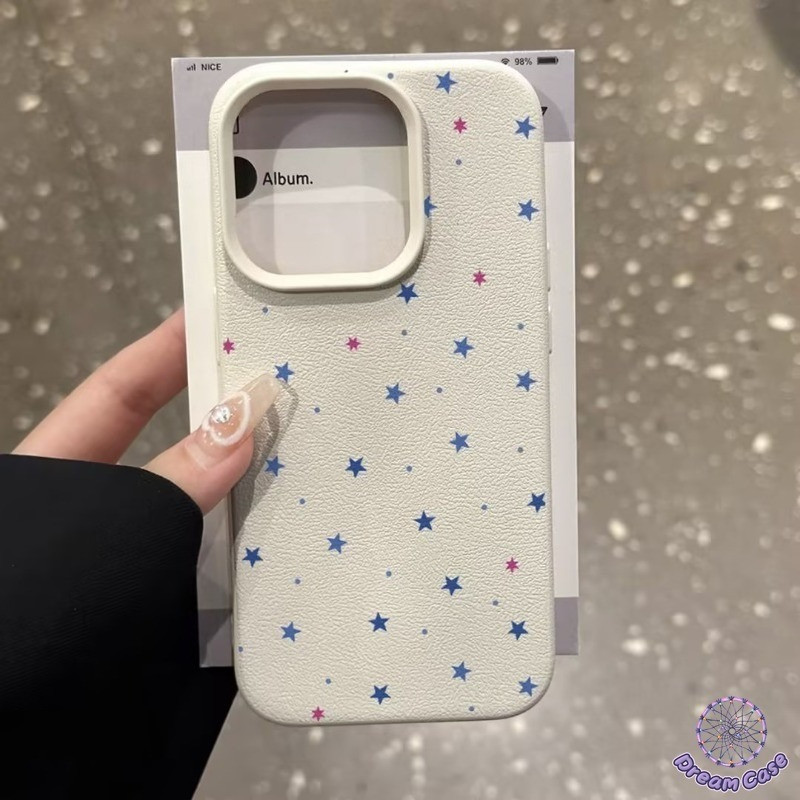น่ารักสีฟ้าดาวห้าแฉกหนังหรูนุ่ม เคส IPhone 11 16 Pro Max 13 15 12 14 Pro Max 8Plus 7Plus XR 16 15 7 8 14 Plus X XS Max