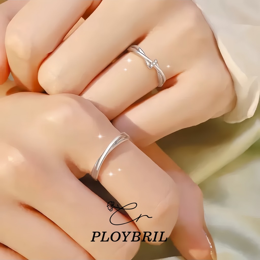 PLOYBRIL ✨ คแหวนทองคำขาว วงแหวนคู่ แหวนเงิน ของขวัญวาเลนไทน์ สามารถปรับขนาดได้ J042