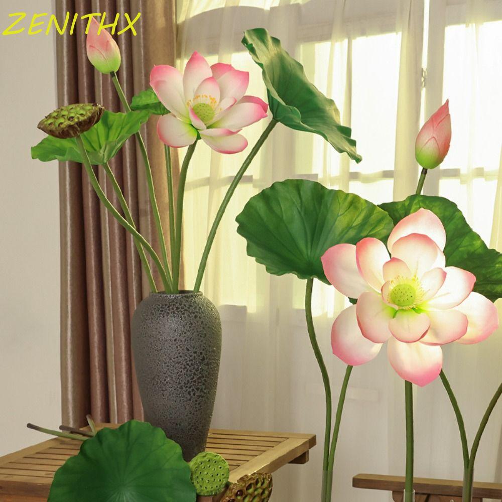 ZENITHX จําลองดอกบัว, EVA DIY ตกแต่งภูมิทัศน์ดอกไม้ประดิษฐ์,เทศกาลประสิทธิภาพ Props กับ Rod ยาว Stem Props ใบบัวตกแต่งงานแต่งงาน