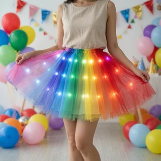 กระโปรงตูตู มีไฟ led กระโปรงสีรุ้ง พิมพ์ดาว เด็ก ผู้ใหญ่ ฟรีไซส์ ชุดเต้น งานแสดง กีฬาสี