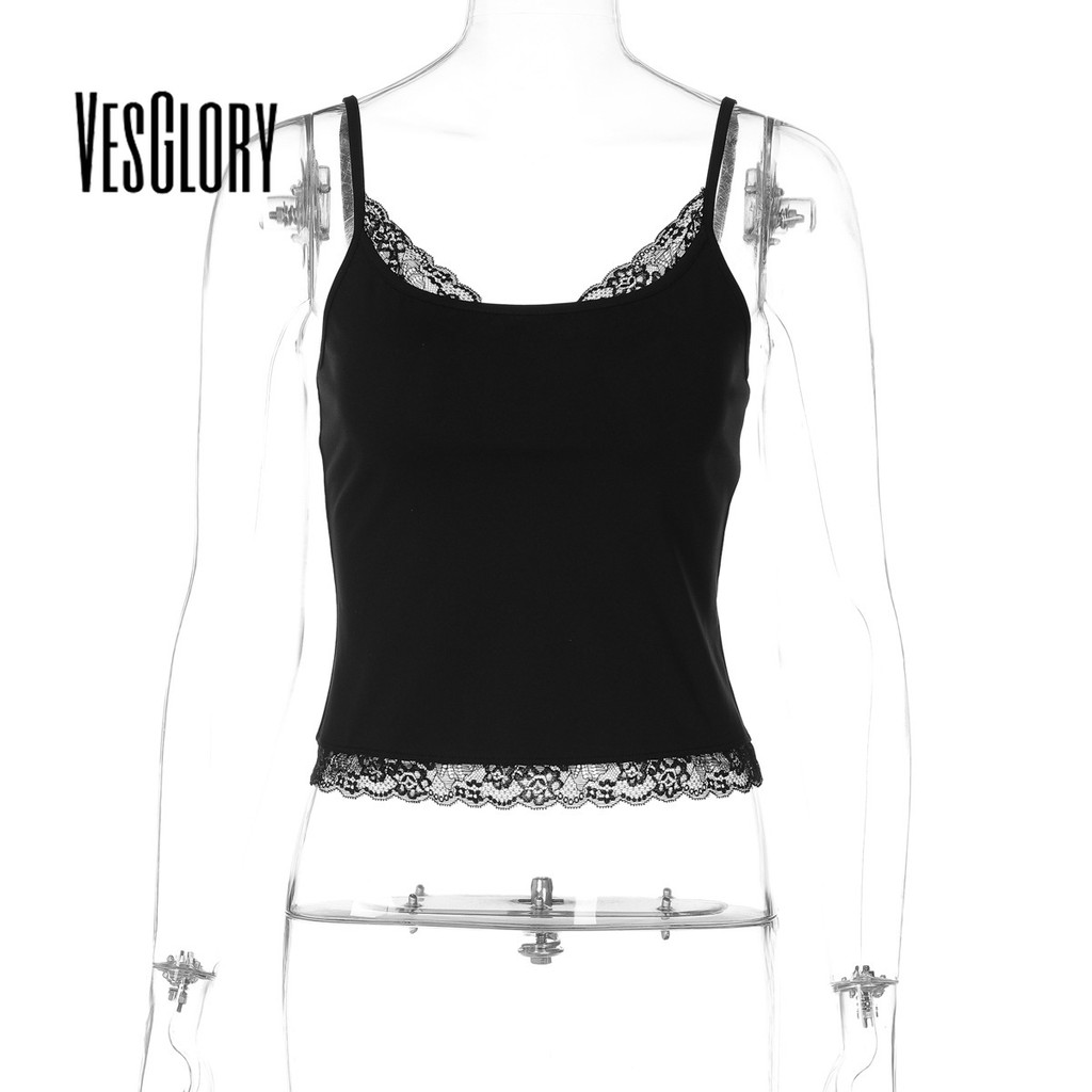 VesGlory ผู้หญิง 2026 สีทึบลูกไม้สลิงเสื้อกล้ามแขนกุดแฟชั่นใหม่ทุกวันวิทยาลัย Y2k — صورة 6