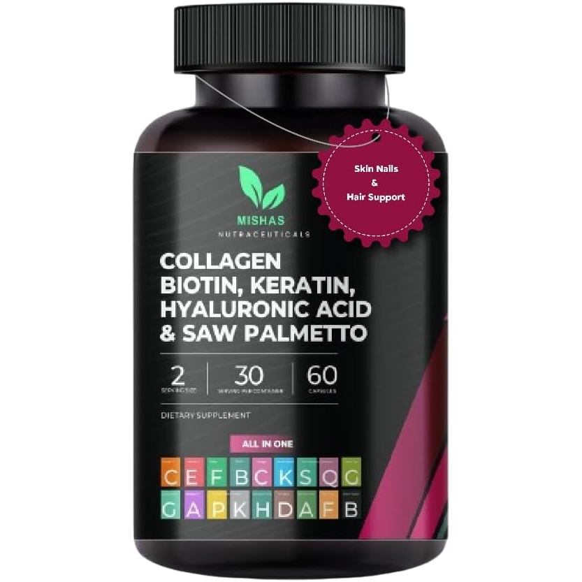 ยาผมหลายคอลลาเจน - ไบโอติน 10,000mcg, Keratin & Hyaluronic Acid - การเจริญเติบโตของเส้นผม - ผิวผมและ