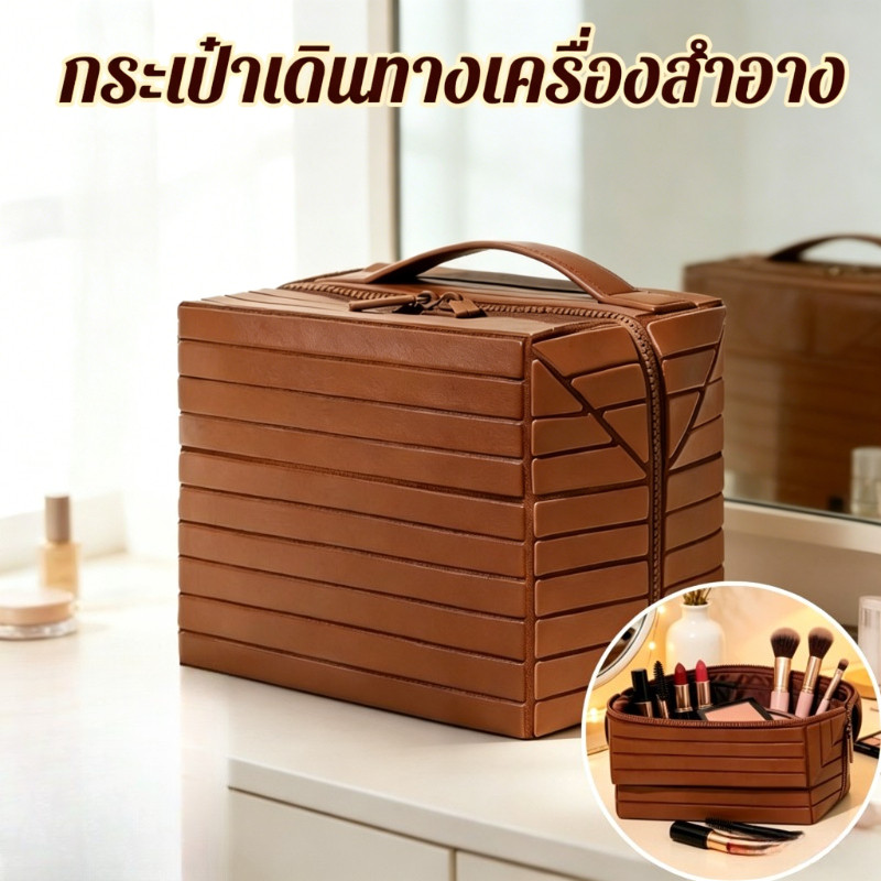 กระเป๋าเครื่องสำอาง ความจุใหญ่ กันน้ำ PVC เนื้อผ้านุ่มลื่น มีช่องกั้น พกพา เหมาะเดินทาง อเนกประสงค์