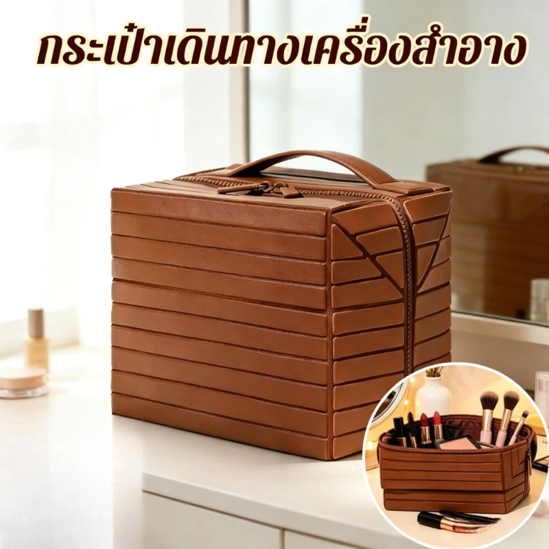 กระเป๋าเครื่องสำอาง ความจุใหญ่ กันน้ำ PVC เนื้อผ้านุ่มลื่น มีช่องกั้น พกพา เหมาะเดินทาง อเนกประสงค์