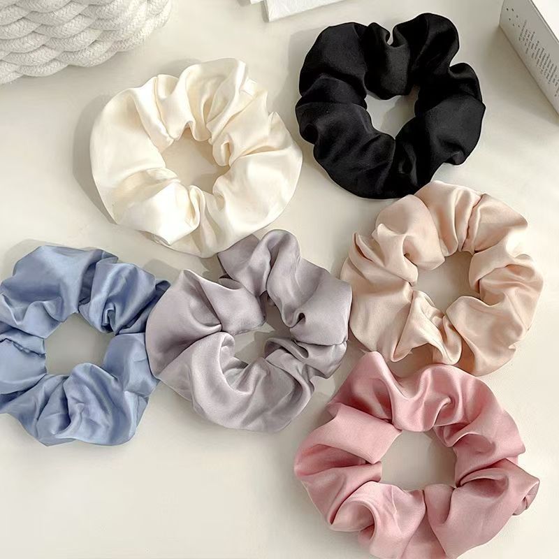 สไตล์ฝรั่งเศสจําลองผ้าไหม Scrunchy แหวนผมสีทึบแถบคาดศีรษะความยืดหยุ่นสูง Classy Ball เครื่องประดับผม