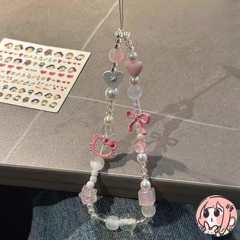 สายคล้องโทรศัพท์ลายแมวโบว์&หัวใจ น่ารัก สไตล์ฮิต คู่รัก