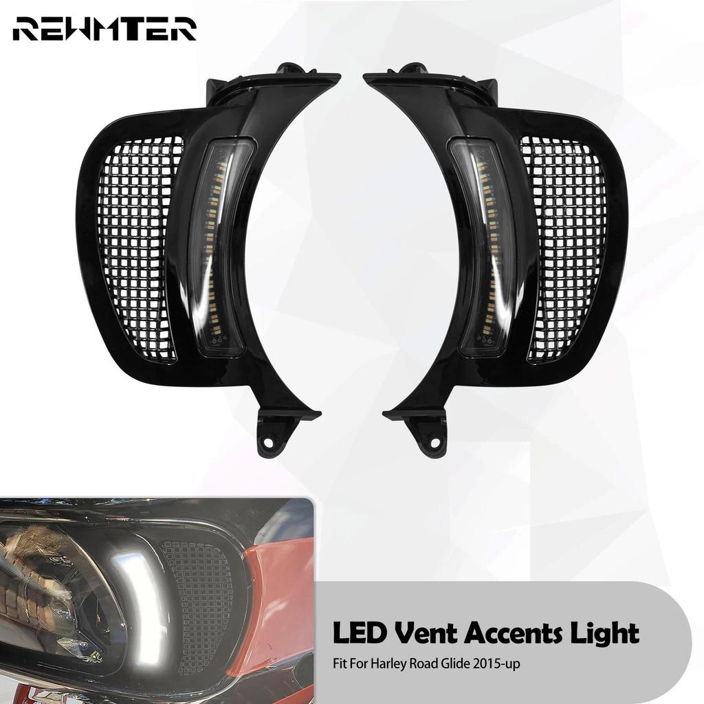 VC Motorcycle Headlight LED Vent Accent Light Turn Signal Indicator Lamp For Harley Touring Road Gli