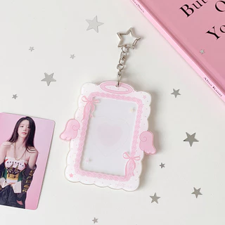 Ins Angel Wings ผู้ถือบัตรอะคริลิค 3 นิ้วป้องกันกรณี Idol Card Storage ผู้ถือจอแสดงผลกระเป๋าพวงกุญแจ