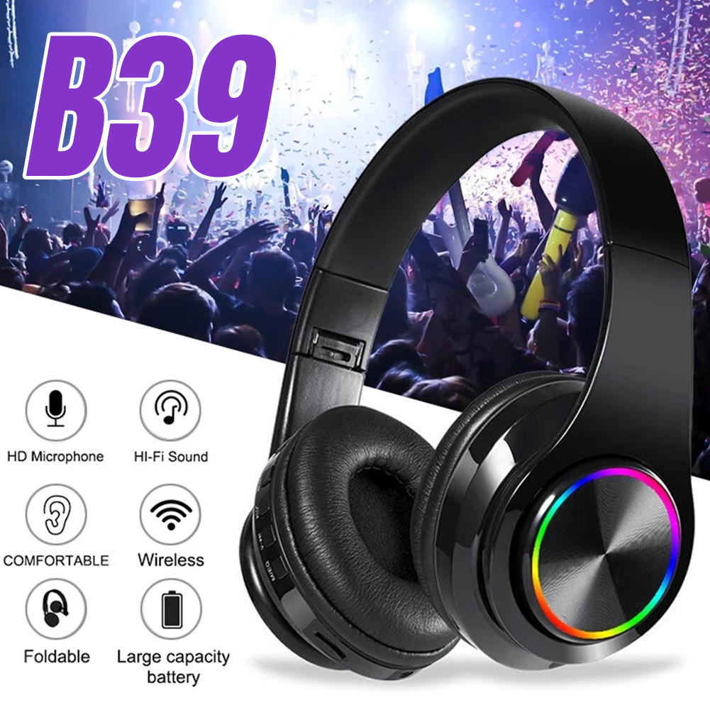 B39หูฟังไร้สาย หูฟังบลูทูธครอบหู บลูทูธ5.0 เล่นเกม/ฟังเพลง ลดเสียงรบกวน เสียบแมมได้ ชาร์จUSB ใช้ได้ทั้งคอมและมือถือ