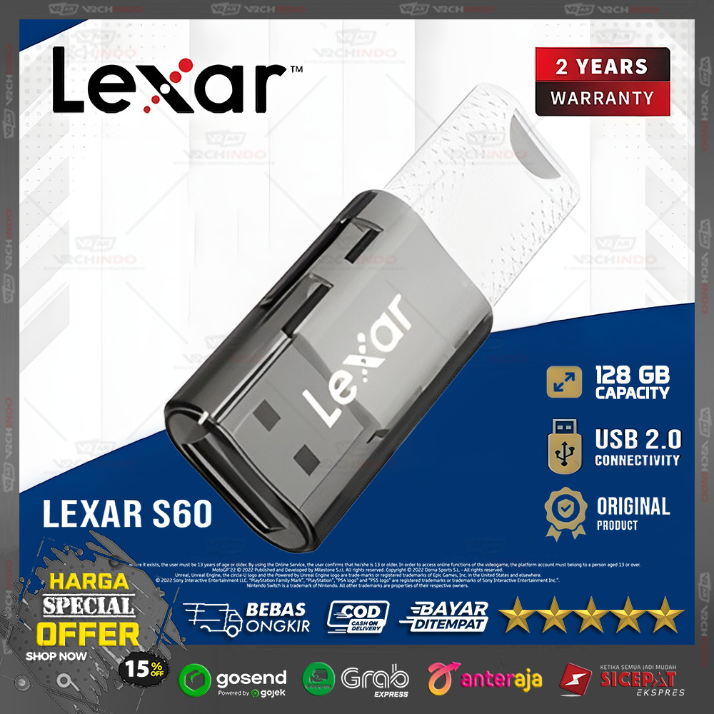 Lexar FD / Flash Drive / Flashdisk / Flash Disk / Flash Drive S60 USB 2.0 JumpDrive - 128GB รับประกั