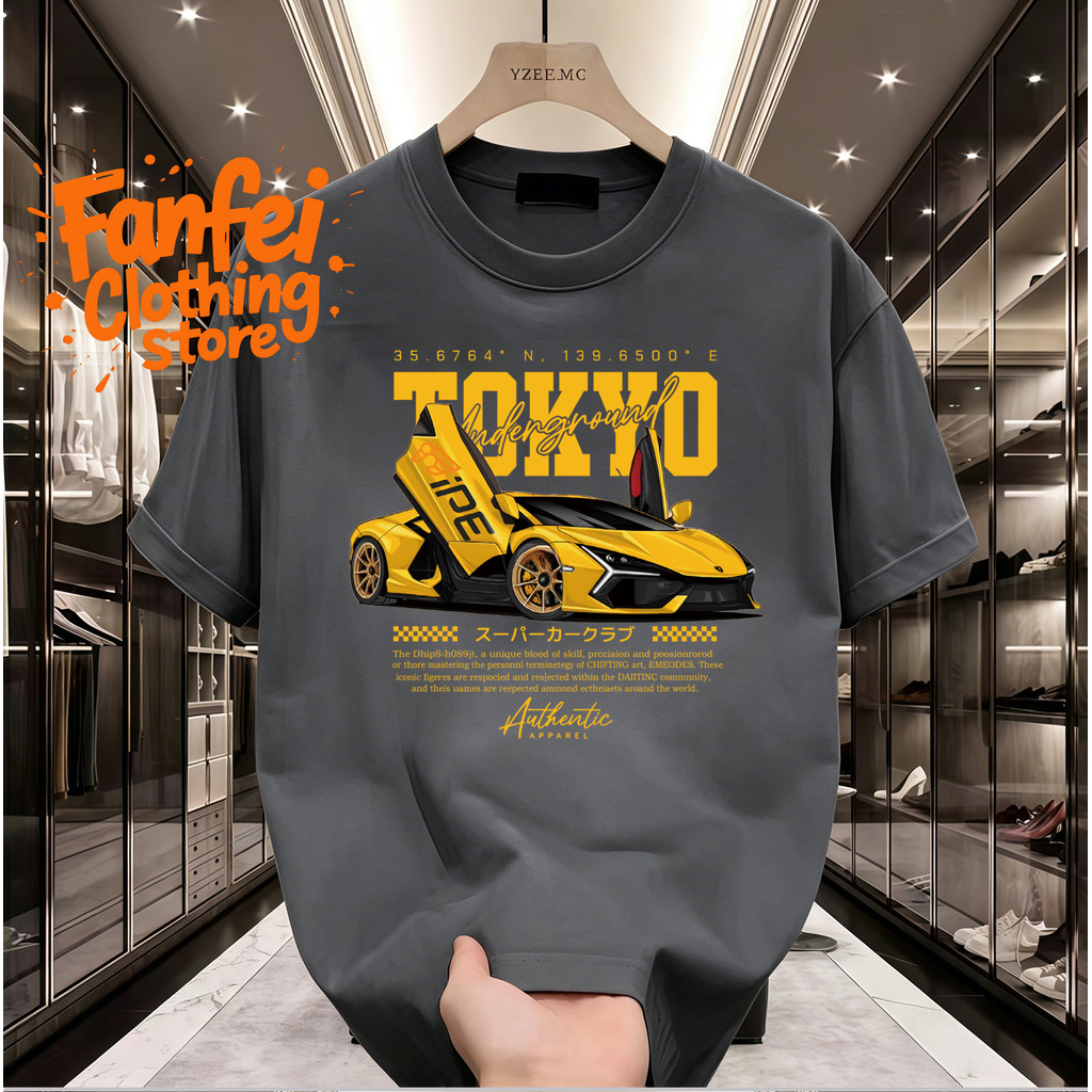 COD จัดส่งตลอด 24 ชั่วโมง Fanfei เสื้อยืด oversize เสื้อแฟชั่น ลายรถสปอร์ตโตเกียว ผ้าฝ้ายแท้ เหมาะกับทุกโอกาส