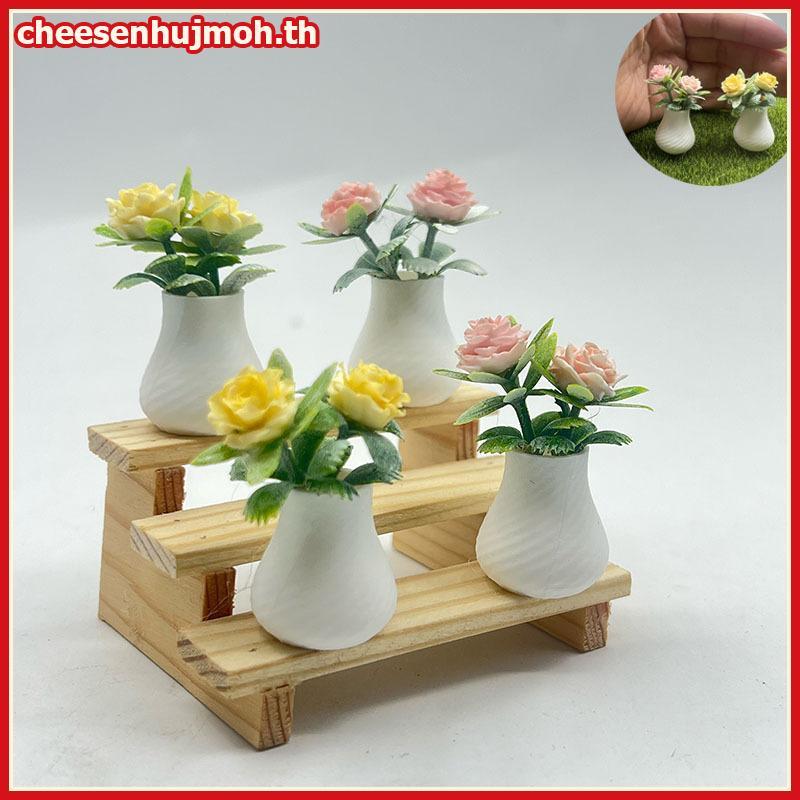 CN 1 ชิ้นตุ๊กตา Prop ขนาดเล็กการถ่ายภาพอุปกรณ์เสริม Mini Rose พืชดอกไม้กระถางบ้านตกแต่งโต๊ะหัตถกรรม TH