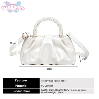 ✨พร้อมส่ง กระเป๋าถือผู้หญิงแฟชั่น รุ่นจับจีบหูมุก สไตล์เกาหลี Luxury Shoulder Bag Crossbody Bag