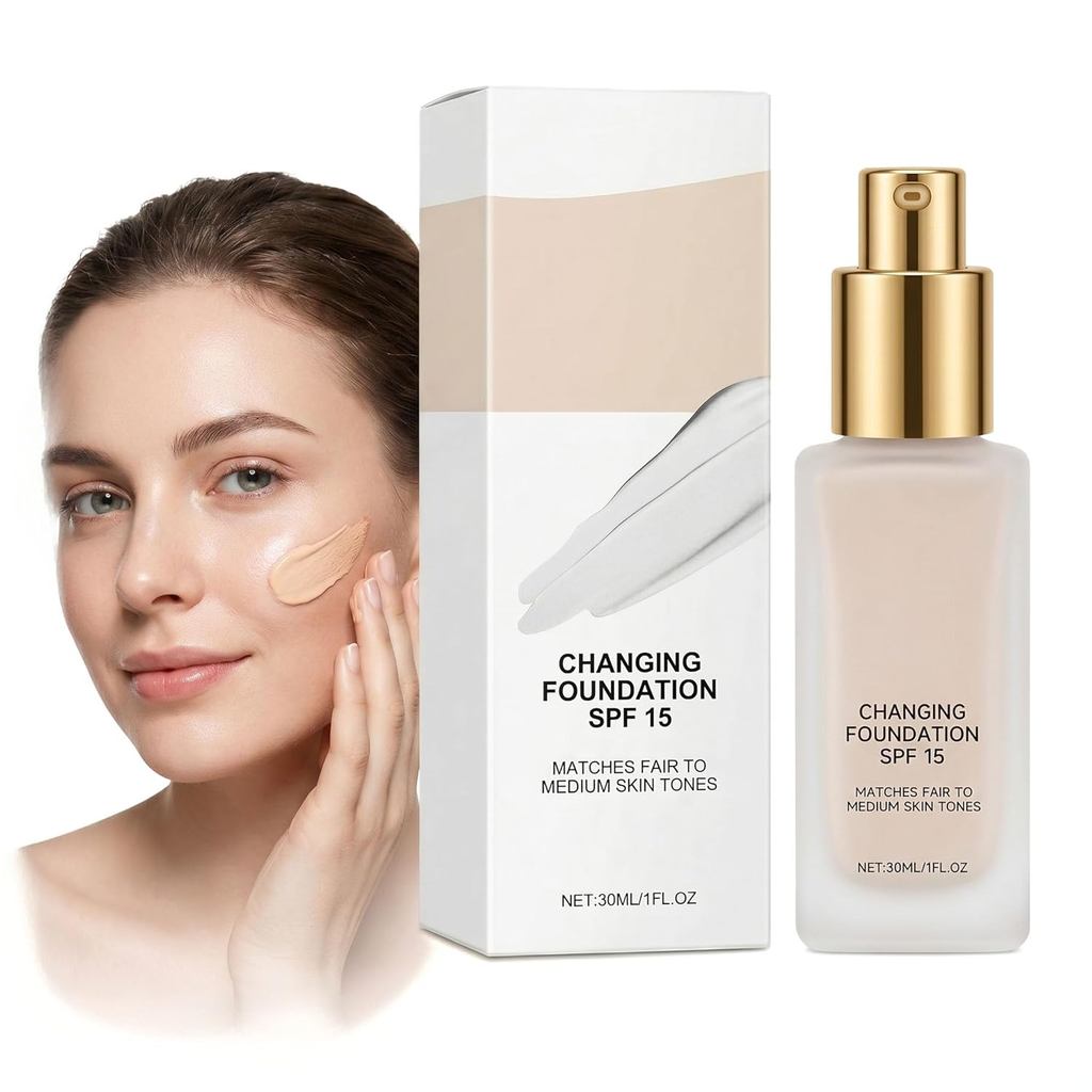 K-Beauty รองพื้นเปลี่ยนสีได้สําหรับผิวที่เป็นผู้ใหญ่ - 2026 ใหม่ 2-in-1 Hydrating Lightweight Liquid