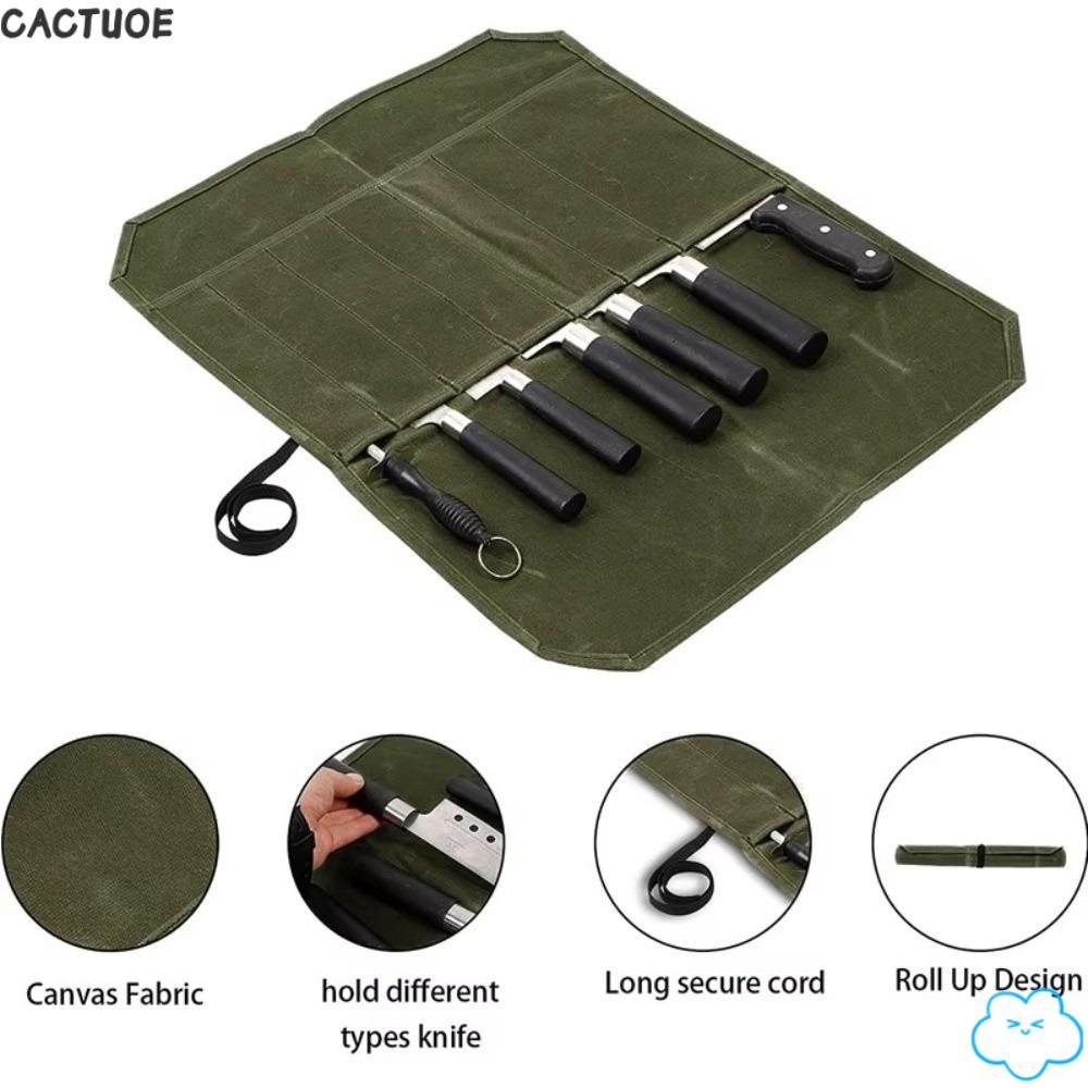 CACTUOE Chef Tools Storage Bag, Portable 7 Slots Chef Tools Carrier, Minimalist Waterproof Roll-Up D