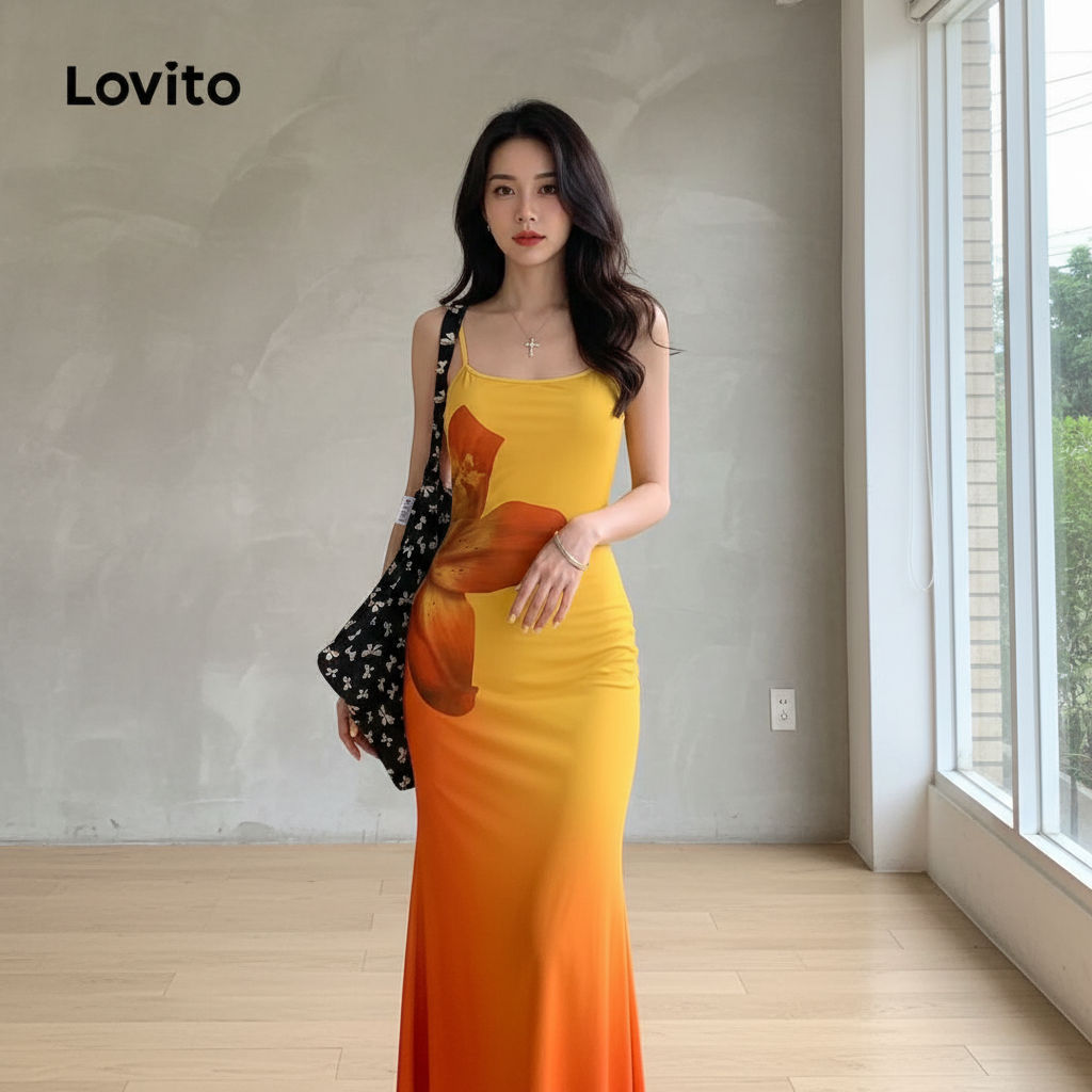 Lovito ชุดเดรสผู้หญิง ลายดอกไม้ ทรงลําลอง LNA73248