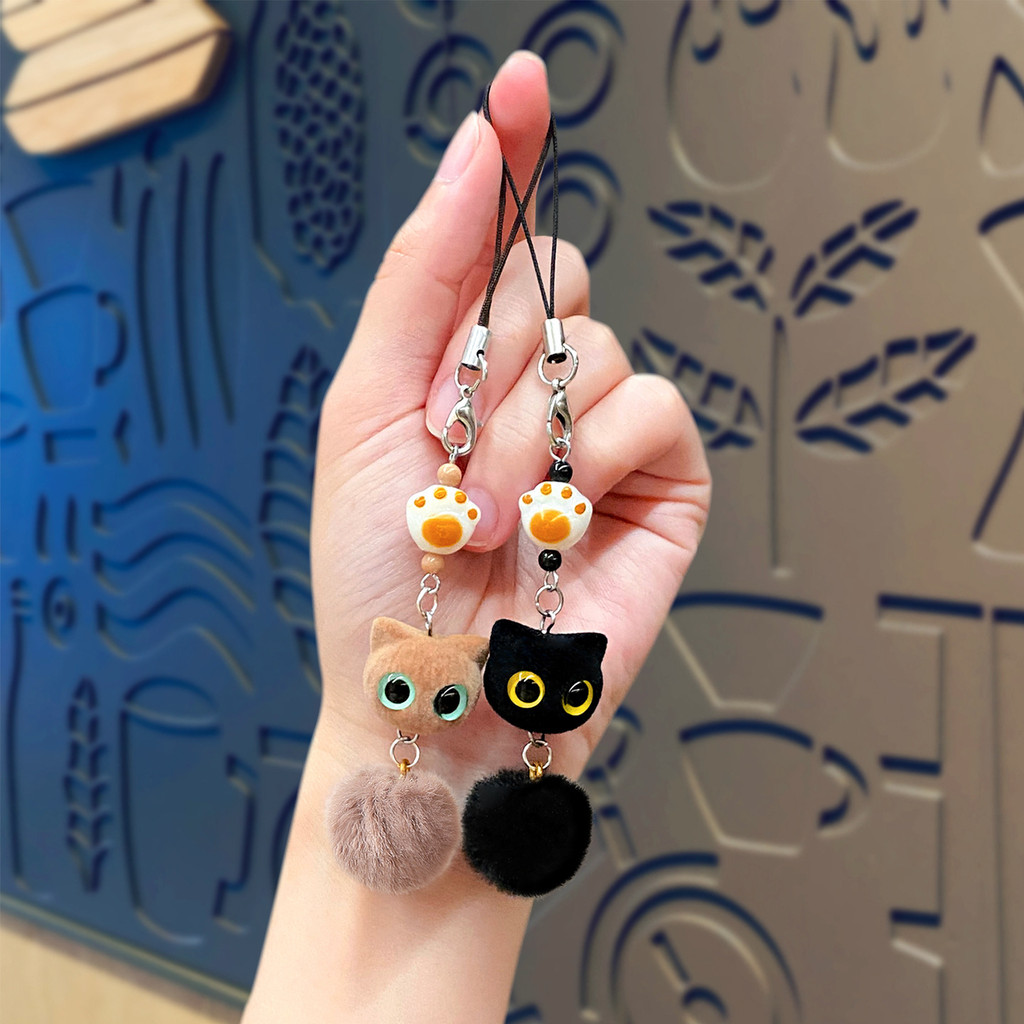 สายคล้องโทรศัพท์ พวงกุญแจแมวกำมะหยี่ น่ารัก ห้อยมือถือ ของขวัญ