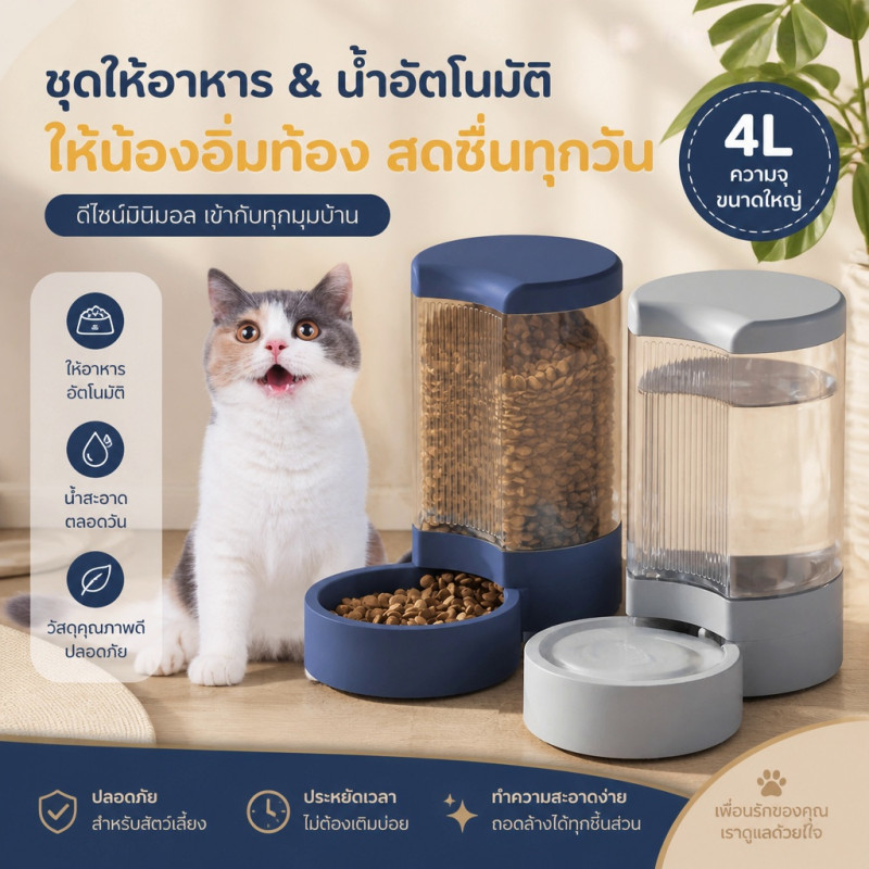 COD ชามให้อาหารและน้ำอัตโนมัติ ความจุ 4ลิตร เครื่องให้อาหาร ที่ให้น้ำ ที่ให้อาหาร