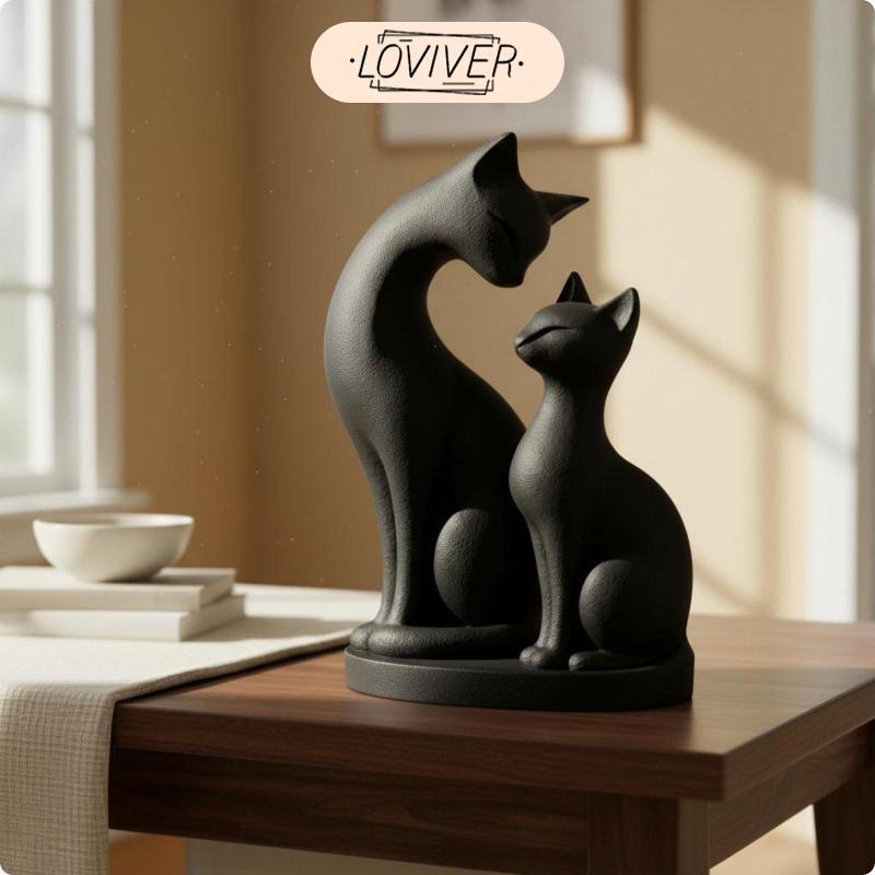 3D พิมพ์ตุ๊กตาแมวสีดํารูปตกแต่งประติมากรรมเครื่องประดับสําหรับ Home Office Kitty Room Decor