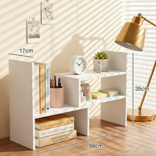 ชั้นวางหนังสือตั้งโต๊ะ ตกแต่งโต๊ะทํางาน สีขาวสไตล์มินิมอ ชั้นวางอเนกประสงค์ ความเรียบง่าย ชั้นวางหนังสือ 2 สีให้เลือก