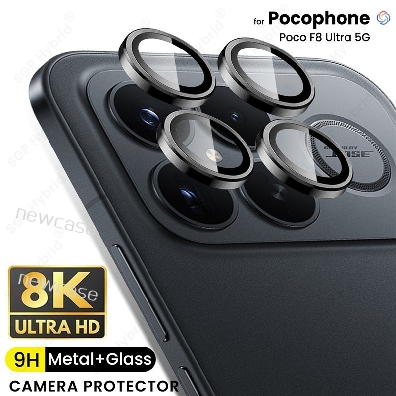 สําหรับ Xiaomi Poco M8Pro M8 F8Ultra F8Pro อลูมิเนียมเลนส์กล้องสําหรับ Xiaomi Poco M8 F8 Pro Ultra โทรศัพท์กระจกนิรภัยกล้องเลนส์ Protector แหวนโลหะผสมหมวก