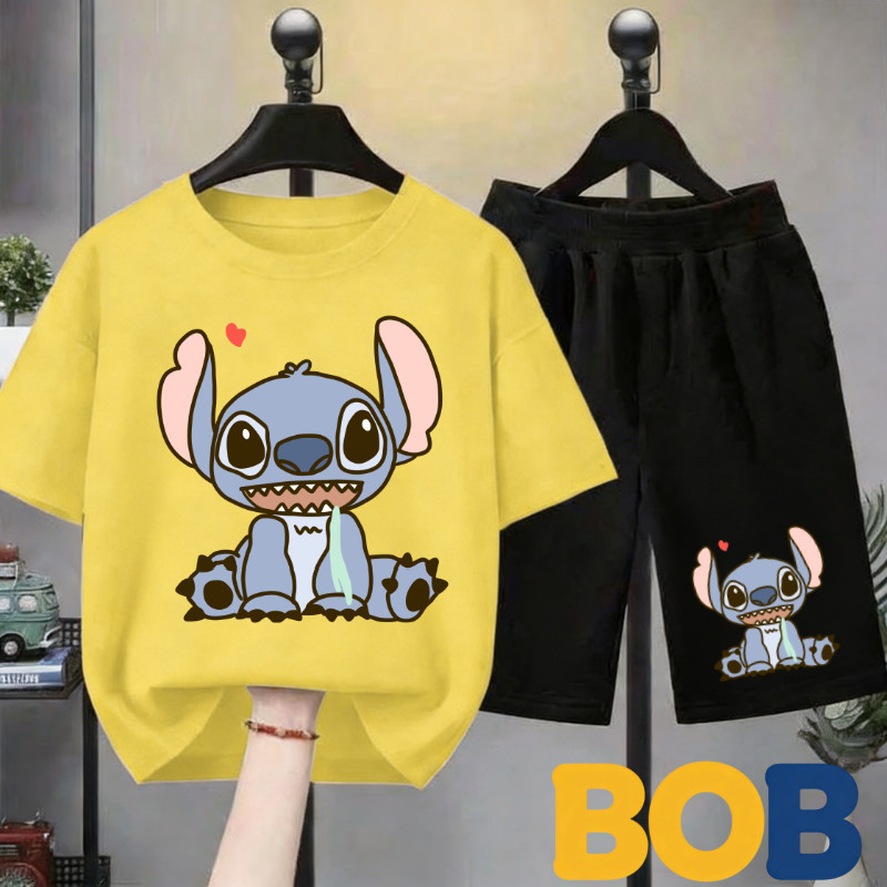 【จัดส่งไทย】2ชิ้น TM พร้อมส่ง ชุดเสื้อเด็กผู้ชาย Disney Stitchลูน่า สติทช์ สติช แขนสั้น ผ้าTC ทนทาน เสื้อ+กางเกง สไตล#43