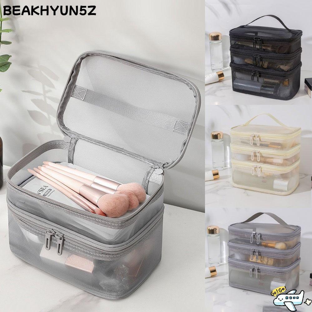 BEAKHYUN5Z กระเป๋าเครื่องสําอางสําหรับเดินทาง, ความจุขนาดใหญ่ 1/2/3 ชั้น Make Up Organizer Bag, Multifunctional Storage ตาข่ายโปร่งใสแต่งหน้าผู้หญิง