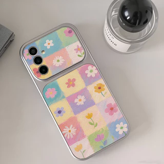 INS เคสไอโฟน for Samsung A07 A17 A56 A55 A54 A36 A16 A05S S23 S24 S25Ultra S25FE ดอกไม้หลากสี หรูหรา วัสดุหนังแกะผสม