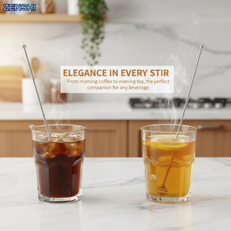 [Zen-t] 2PCS 24 ซม.เครื่องกวนกาแฟสแตนเลสนํากลับมาใช้ใหม่ช้อนผสมด้ามยาวสําหรับเครื่องดื่มชาบาร์ใช้