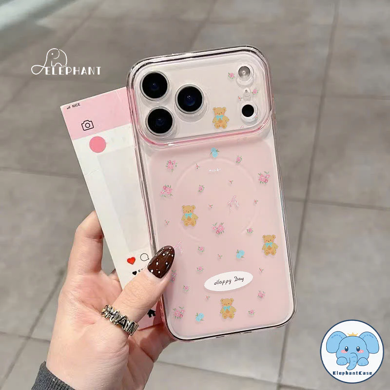เหมาะสำหรับ IPhone 17 15 air 14 16 13 12 11 Pro Max 14 16 15 Plus เคสคอร์นิง ตุ๊กตหมีดอกไม้ น่ารัก สไตล์ฮิต