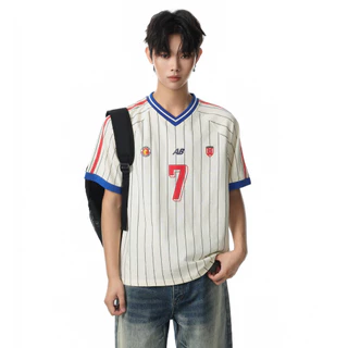 PannoFluxus เสื้อยืดผู้ชายแขนสั้นอเมริกันอินเทรนด์ลายคอวีคุณภาพสูง unisex jersey