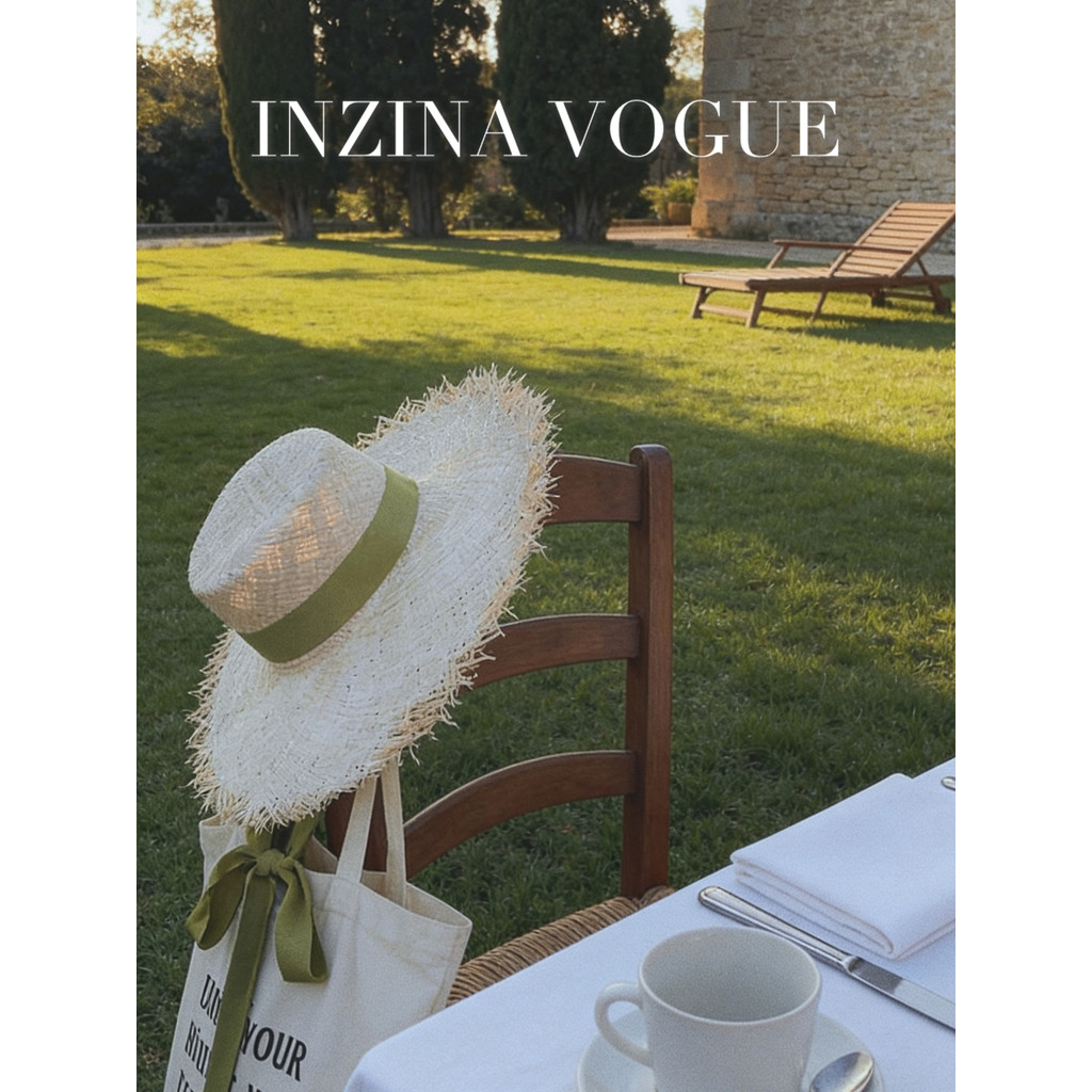 INZINA Southern France Miss Light Luxury Handmade Raffia หมวกฟางหญิงฤดูร้อนวันหยุดหมวกปีกใหญ่เส้นรอบ